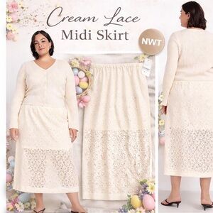 👉 “NWT Cream Lace Midi Skirt High Waisted Easter Spring Large”